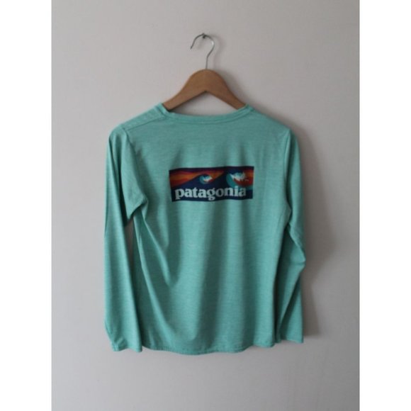 Patagonia Long Sleeved Capilene Cool Daily Graphic Shirt Green Boardshort - Picture 4 of 9